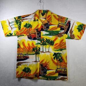 Vtg Canopy XL Hawaiian Shirt Surf‎ Woody Car Beach Sunset Rayon 90s Style